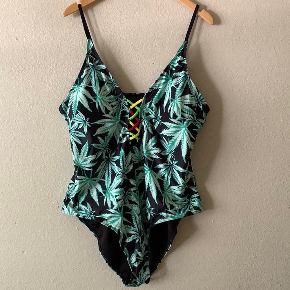 Leaf Print One Piece Swimsuit-NWOT